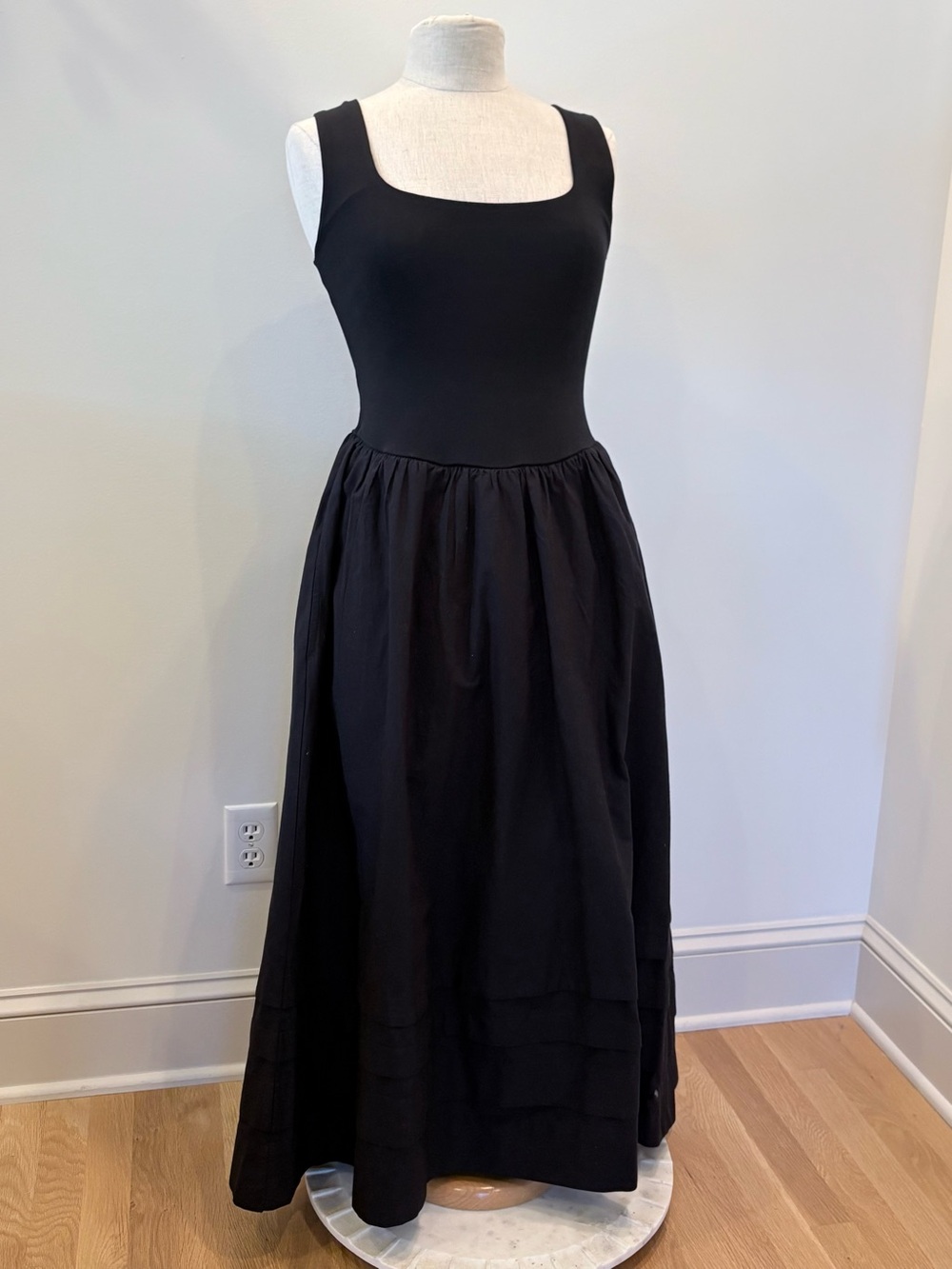 J. Crew Black Sleeveless Tank Style Maxi Dress w Drop Waist/ Full Skirt/ Pockets
